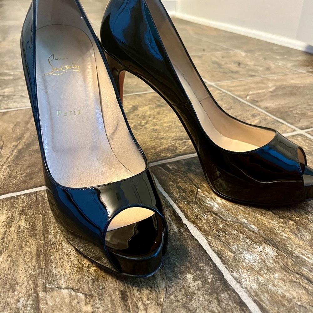 Christian Louboutin Glossy Black Peep-Toe Heels